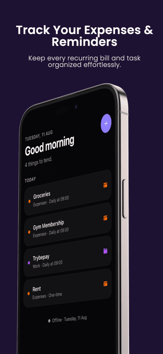 Tendere — track expenses and reminders